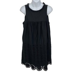 Anna Sui Black Eyelet Cotton Sleeveless Shift Dress Women's Size Medium